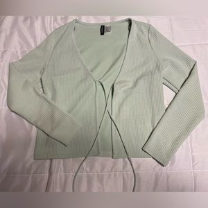 Sage Green Women’s Tie Front Cami Front Ribbed Long Sleeve from DIVIDED